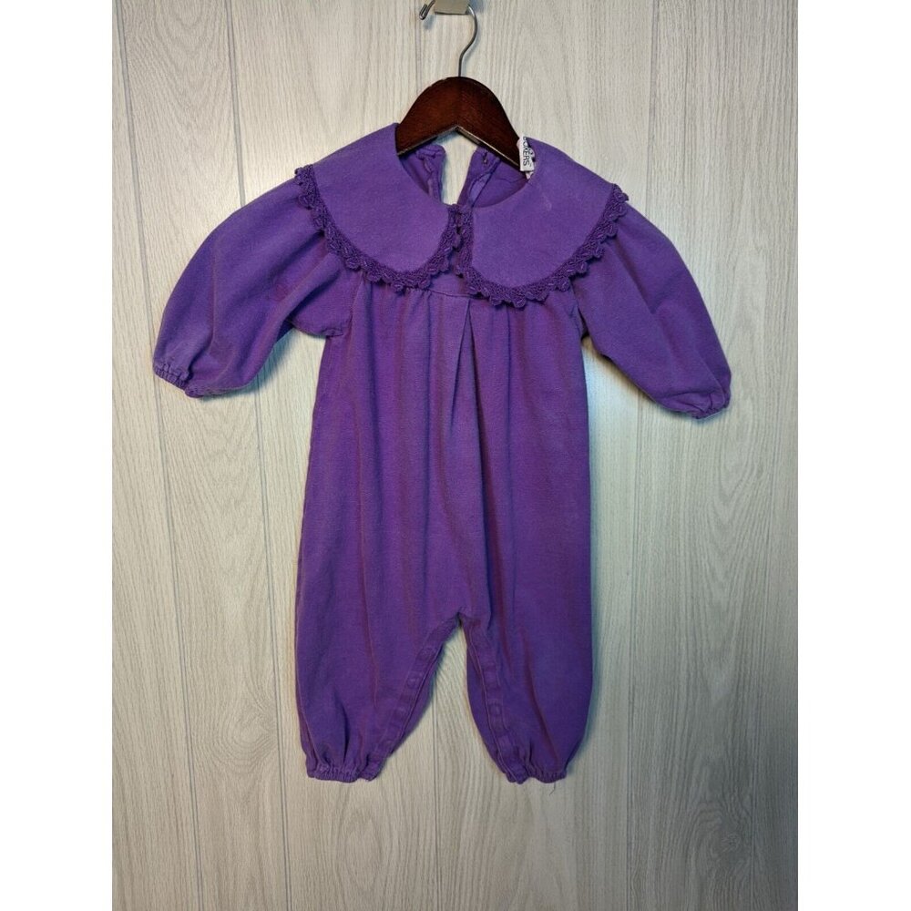 Vintage Kids cotton Purple Smocked Bubble Romper one piece Girls 24 Months